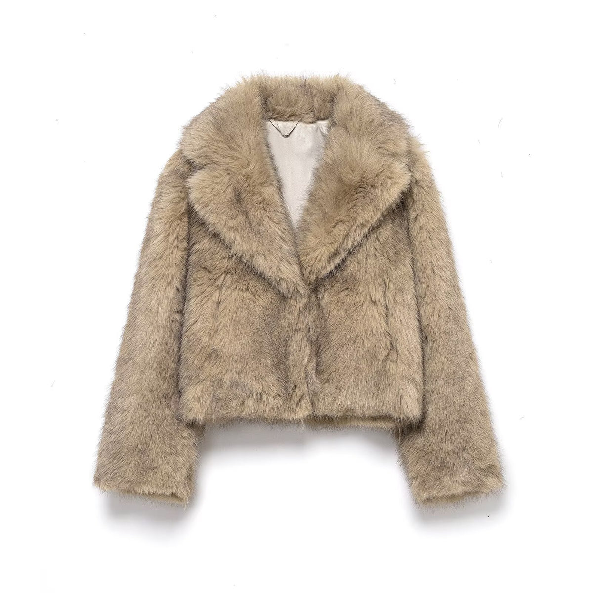 Women Short Cut Faux Fur Coat with Wide Lapel Collar Fashion Glam