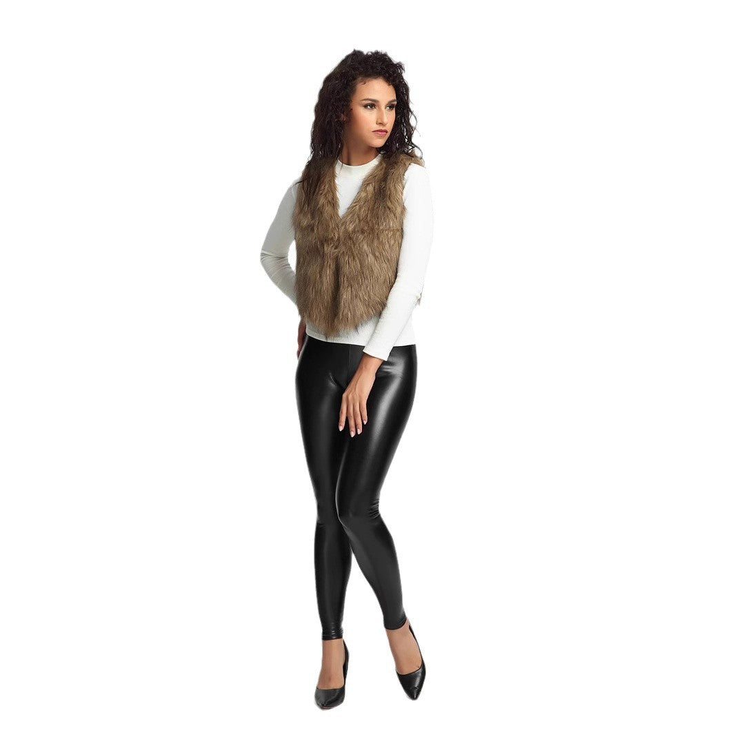 Women's Cropped Faux Fur Vest with Natural Shaggy Texture and V-Neck Fashion Glam