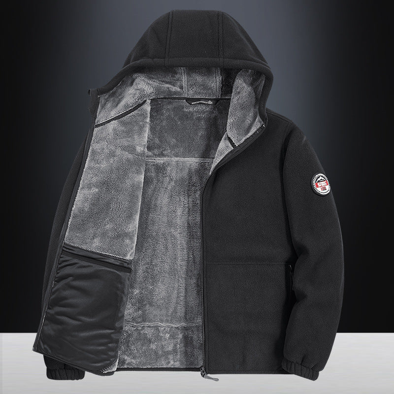 Men's Insulated Fleece Hoodie Jacket with Sherpa Lining and Two-Way Zipper Fashion Glam