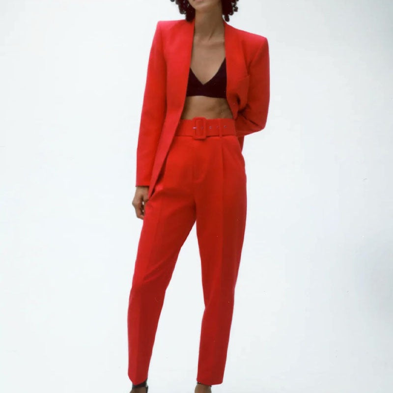 Women Tailored Blazer without Lapels with Open Front and Welt Pockets Fashion Glam