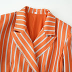 Women's double-breasted blazer with vertical stripe pattern and frayed lapel Fashion Glam