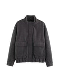Ladies Boxy Wool Blend Blouson Jacket with Stand-Up Collar, Large Flap Pockets and Elastic Hem Fashion Glam