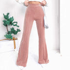 Women's High-Waisted Velvet Corduroy Pants with Pleated Look and Wide Leg Fashion Glam