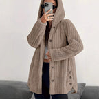 Women's Hooded Teddy Coat with Button Placket and Oversized Fit Fashion Glam