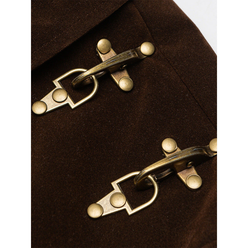 Men's short jacket made of suede look with decorative shoulder buckles and concealed zipper Fashion Glam