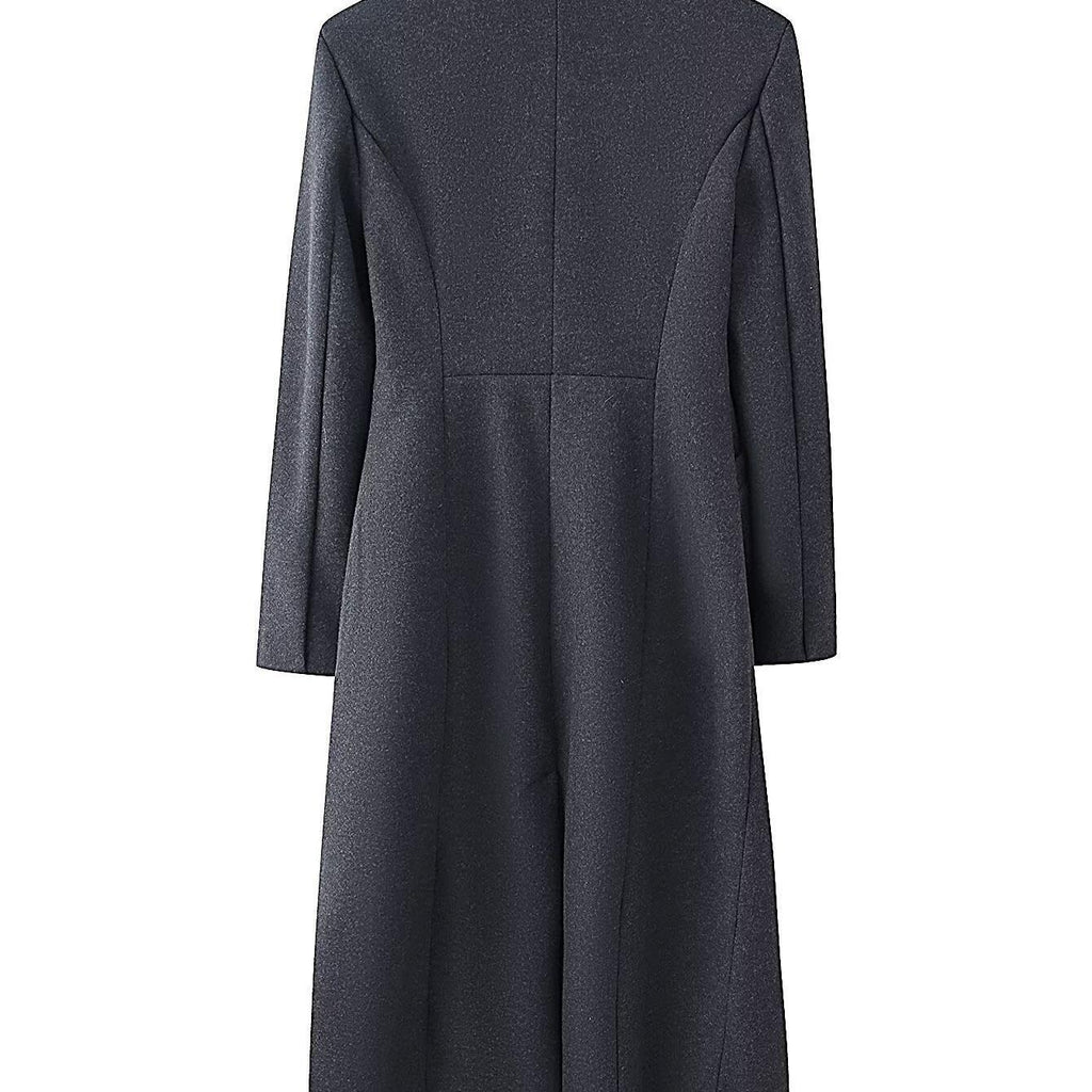 Ladies Elegant Wool Blend Long Coat with Shawl Collarless Look and Single Button Closure Fashion Glam