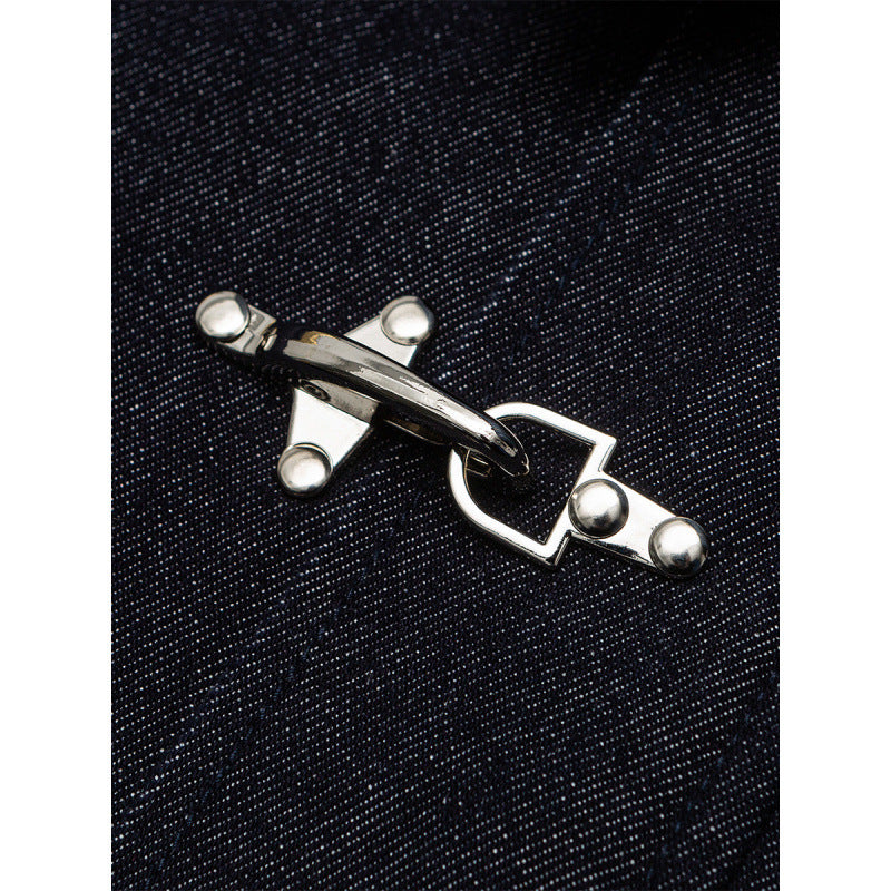 Men's Boxy Denim Jacket with Cord Collar and Metal Toggle Closures Fashion Glam