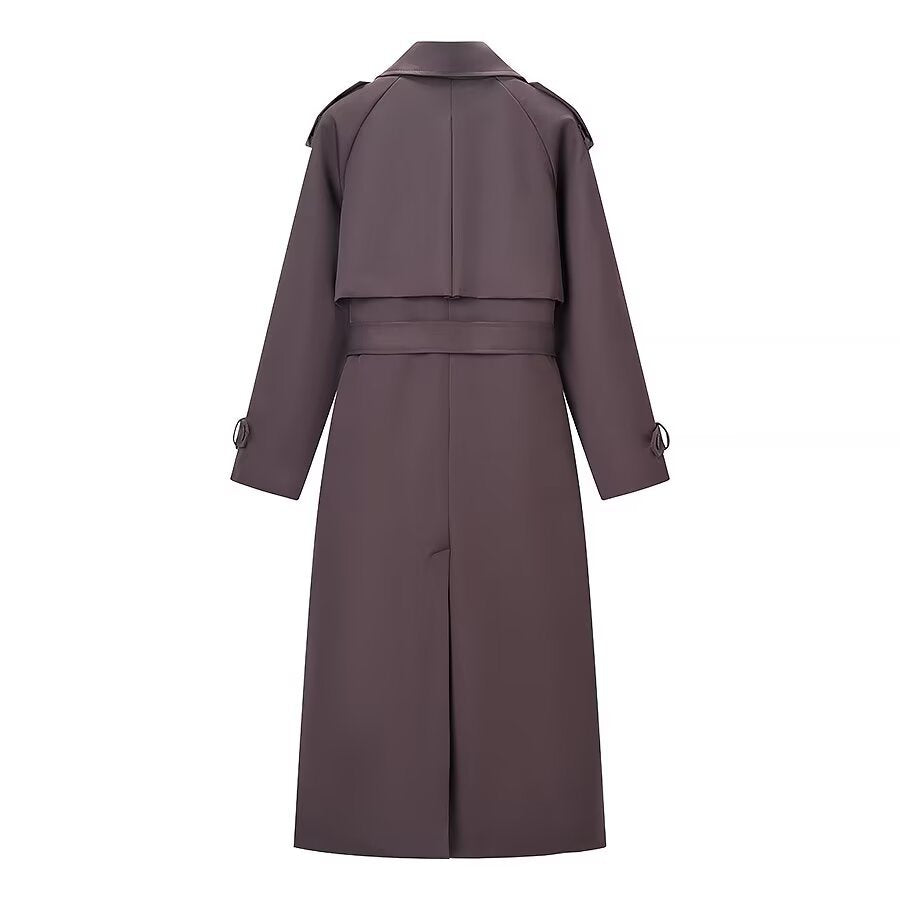 Women Longer classic trench coat with button placket, tie belt and epaulettes Fashion Glam