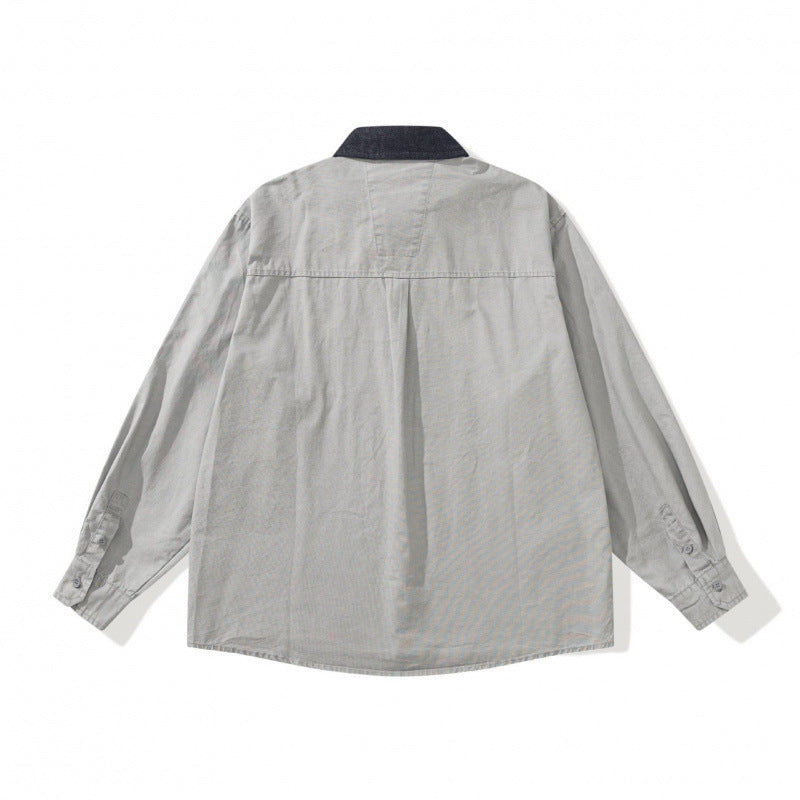 Men's Oversized Shirt Jacket with Cord Collar, Chest Pocket and Stud Detail Fashion Glam