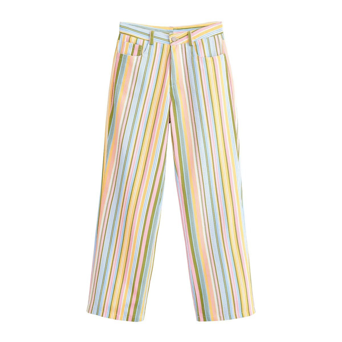 Women's Striped Palazzo Pants with Wide Leg, High Waist and Belt Loops Fashion Glam