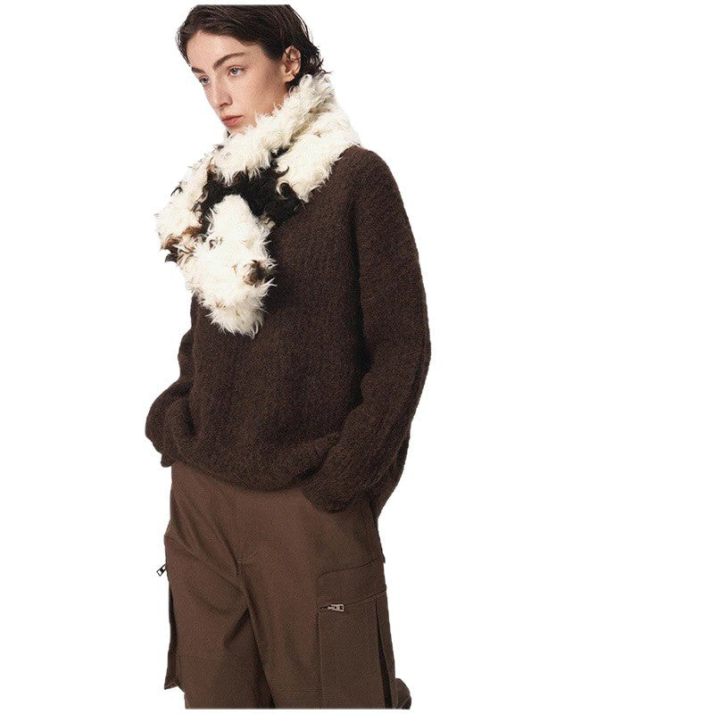 Women's faux fur shawl stole with curly shaggy texture and loop closure Fashion Glam