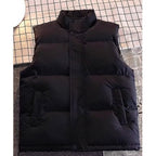 Men's Padded Sleeveless Quilted Vest with Stand Collar and Concealed Snap Placket Fashion Glam