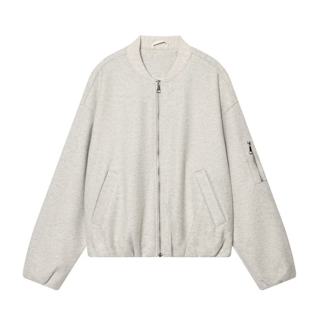 Women's Boxy Bomber Jacket made of Sweat Material with Zipper and Arm Pocket Fashion Glam