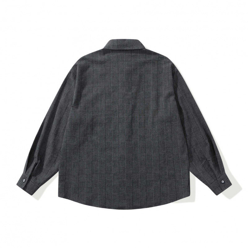 Unisex Oversize shirt made of structured wool blend with check pattern and decorative chest pocket Fashion Glam