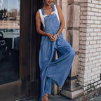 Women's Wide Denim Overall in Palazzo Cut with Adjustable Straps Fashion Glam