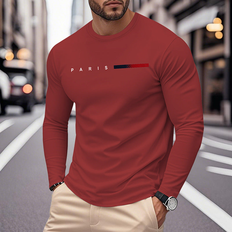 Men's Long Sleeve T-Shirt with Modern Paris Print and Elastic Hem Fashion Glam