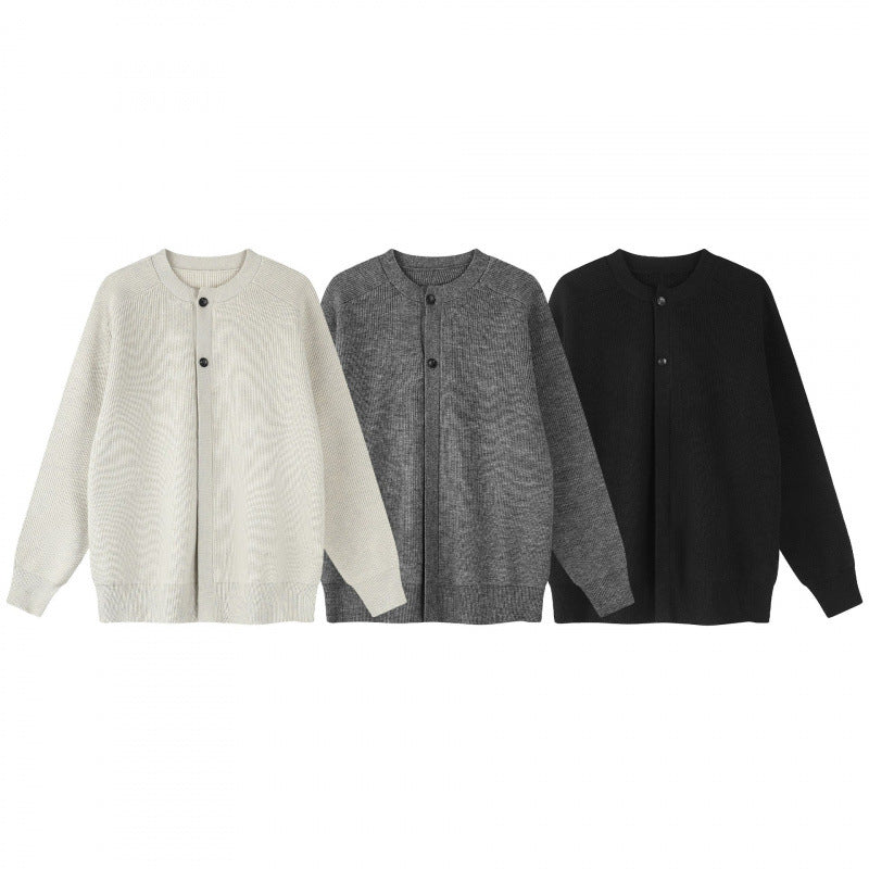 Unisex Boxiger Fine Knit Cardigan with Round Neck, Raglan Sleeves and Partial Button Placket Fashion Glam