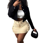 Women's Cropped Denim Jacket with Metal Button Placket and Waist-Length Fit Fashion Glam