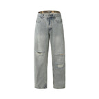 Men's Casual Straight-Leg Jeans with Used Wash and Destroyed Details Fashion Glam