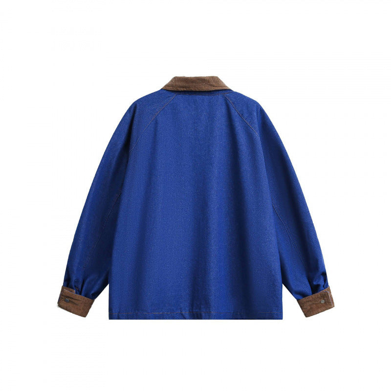 Unisex Kastige Denim-Worker Jacket with Cord Collar, Flap Pockets and D-Ring Fashion Glam