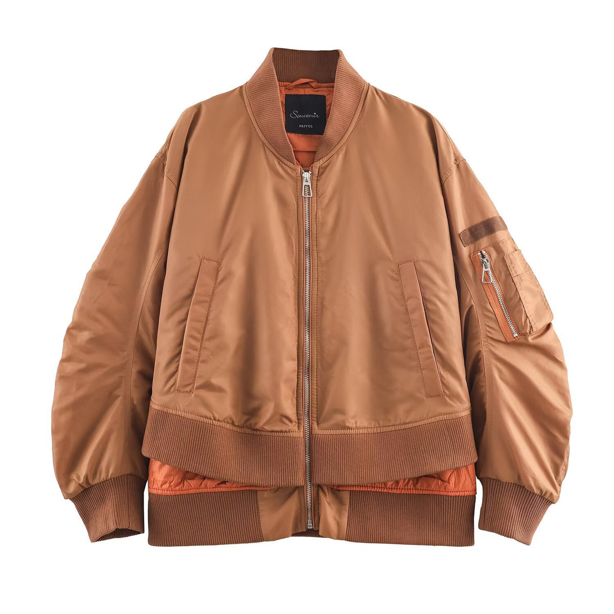 Women's Oversize Bomber Jacket with padded quilted lining, sleeve zip pocket and wide ribbed cuff Fashion Glam