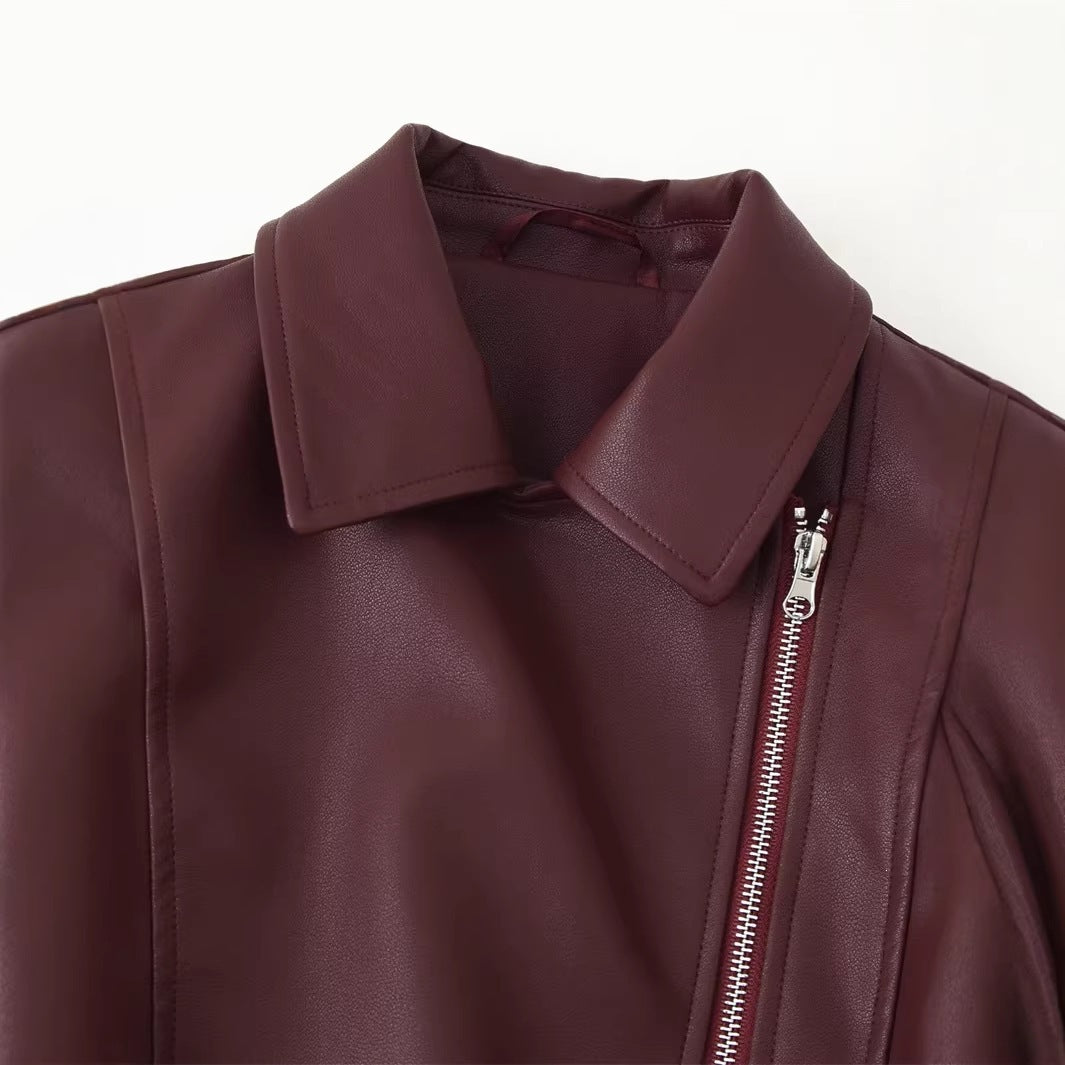 Ladies biker jacket made of vegan leather with asymmetrical zipper Fashion Glam
