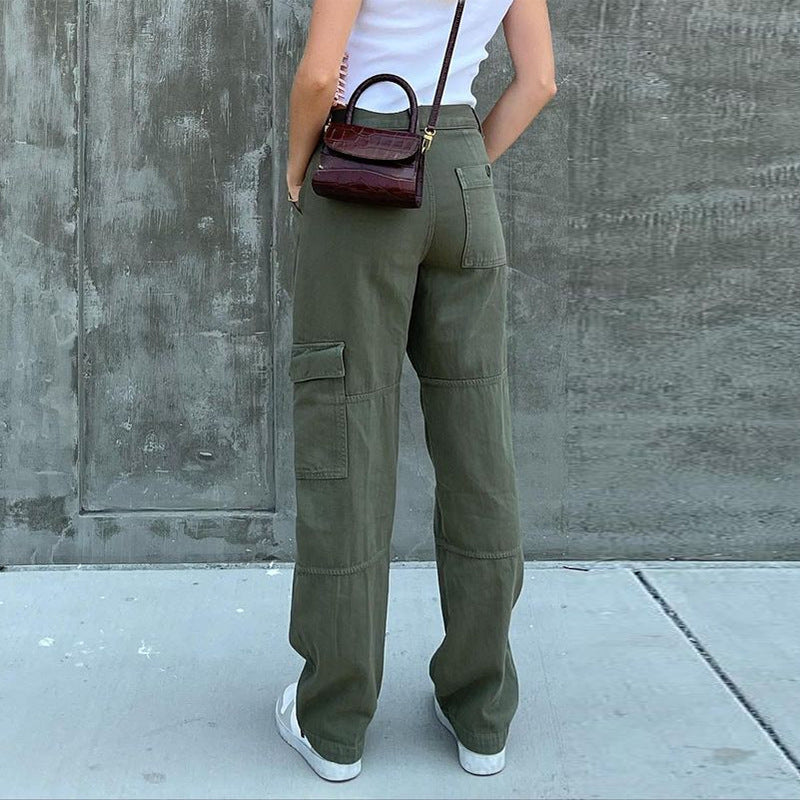 Ladies High-Waisted Relaxed Cargo Pants with Wide Leg and Knee Pleats Fashion Glam