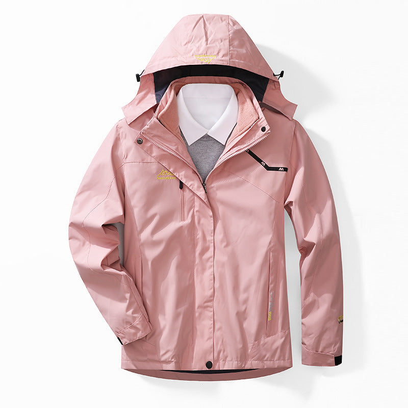 Men's two-layer waterproof outdoor jacket with fleece collar and hood Fashion Glam