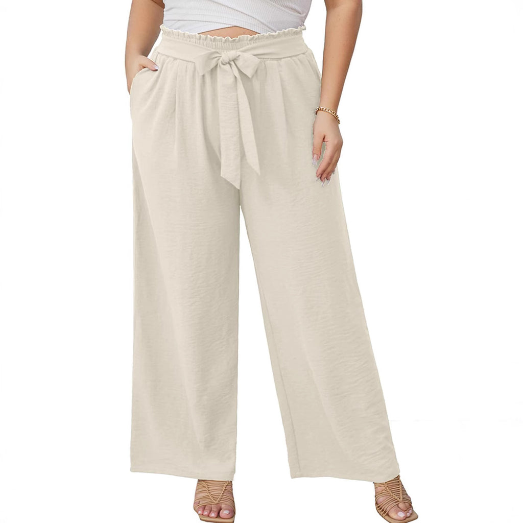 Women's Wide Culottes in Linen Look with Paperbag Waist, Tied Belt and Side Pockets Fashion Glam