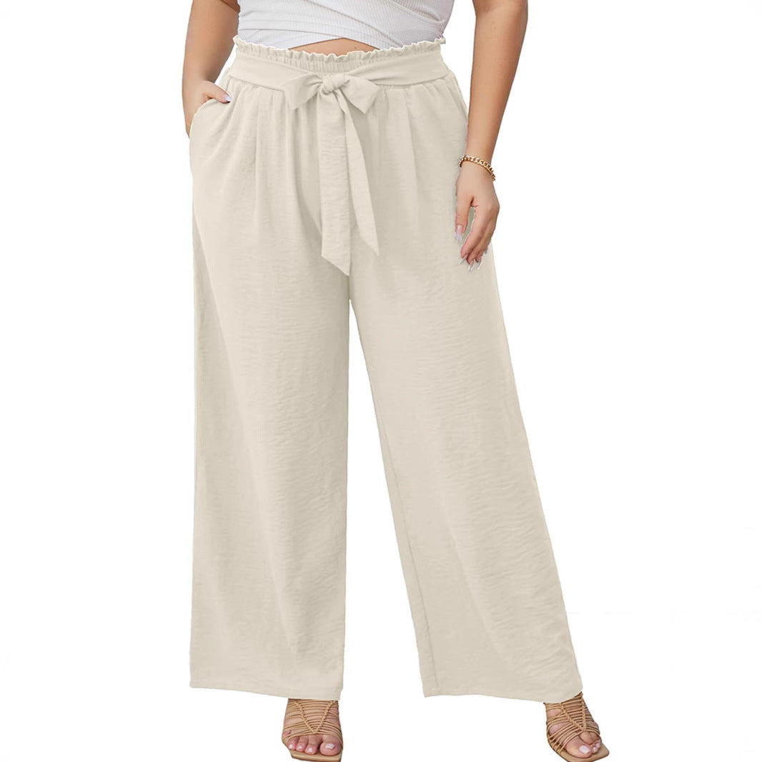 Women's Wide Culottes in Linen Look with Paperbag Waist, Tied Belt and Side Pockets Fashion Glam