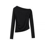 Women's Asymmetrical One-Shoulder Long Sleeve Shirt with Side Gathering Fashion Glam