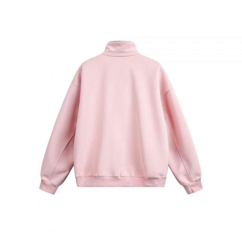 Unisex Lockeres Sweatshirt with short zipper, stand-up collar, and cotton fleece inside Fashion Glam