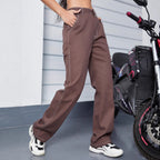 Women Relaxed-Fit Chino Pants with High Waist and Visible Contrast Seams Fashion Glam