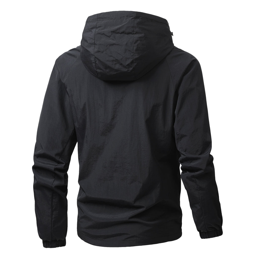 Men's Lightweight Windproof Hooded Outdoor Jacket with Full Zipper and Elastic Cuffs Fashion Glam