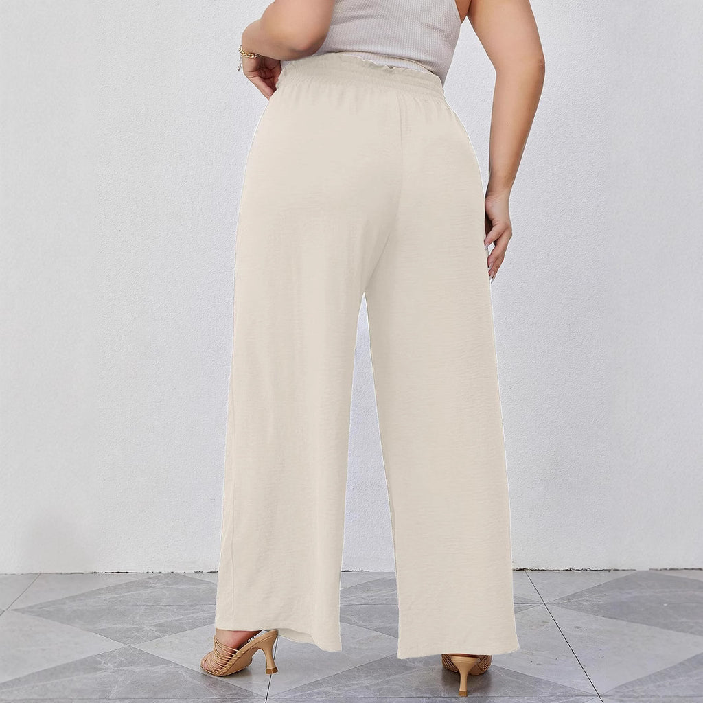 Women's Wide Culottes in Linen Look with Paperbag Waist, Tied Belt and Side Pockets Fashion Glam