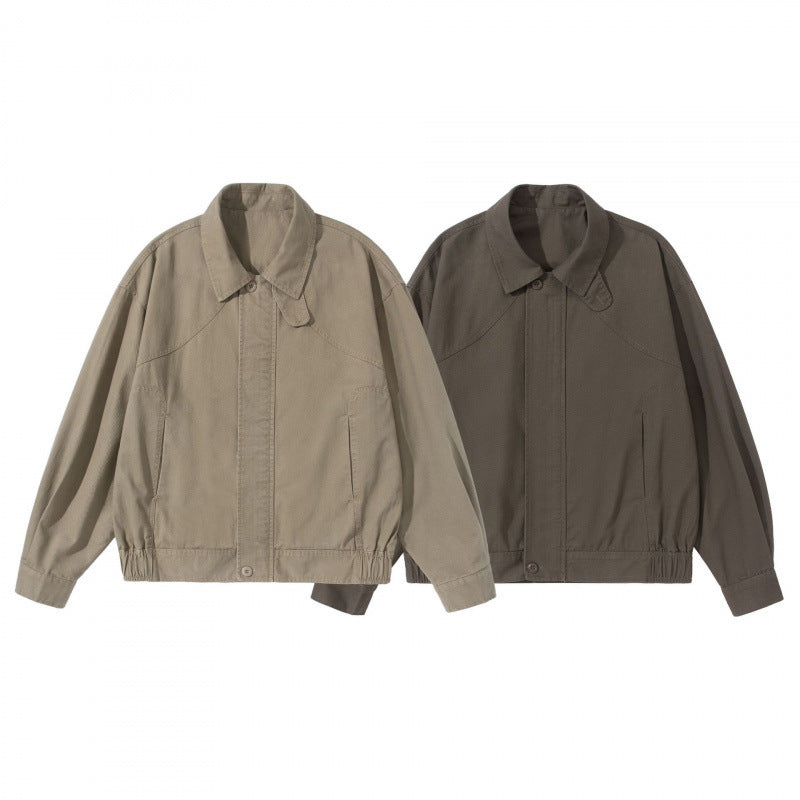 Men's Lightweight Boxy Field Jacket with Shirt Collar, Concealed Button Placket and Elastic Hem Fashion Glam