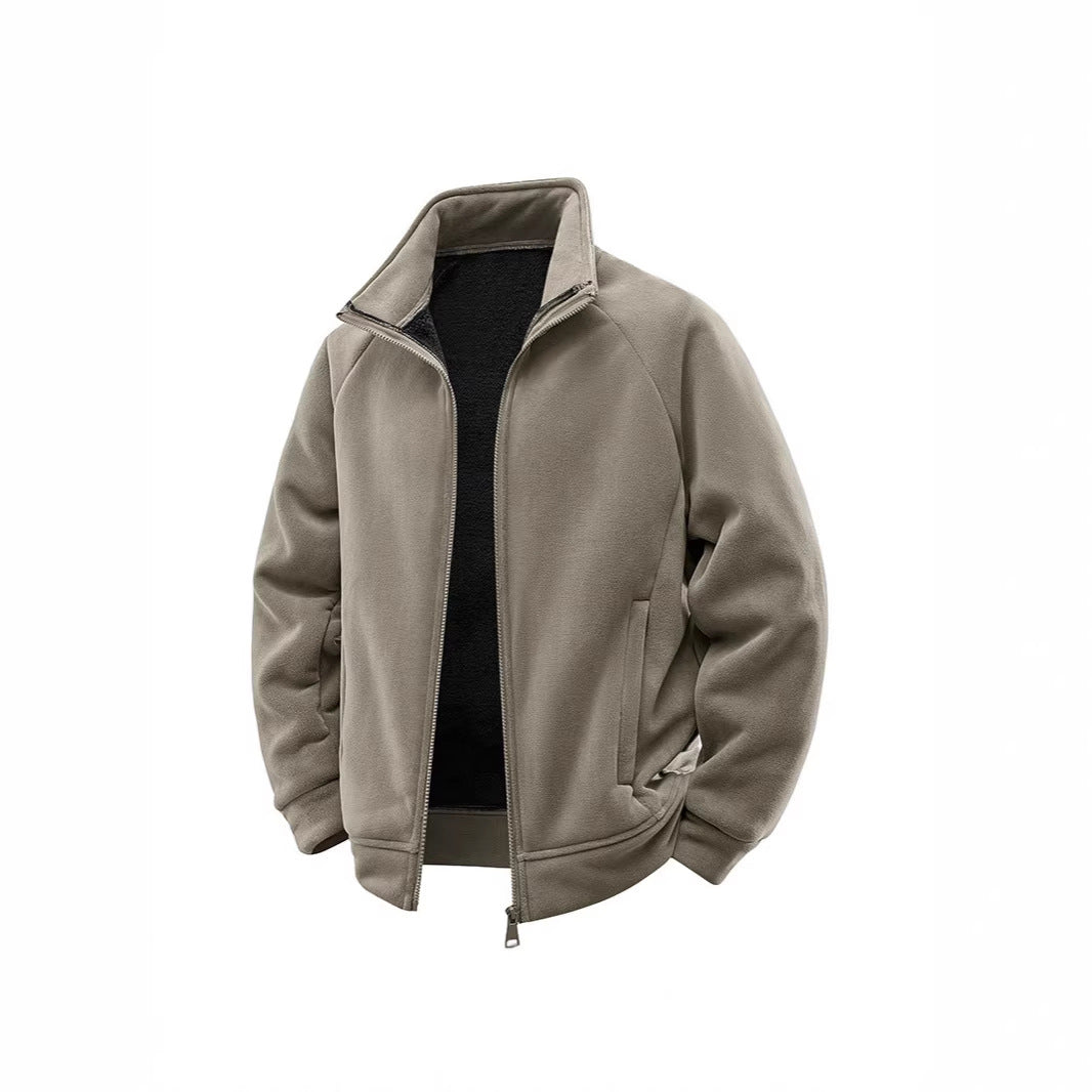 Men's fleece thermal jacket with double-layer teddy inner lining and high stand-up collar Fashion Glam