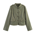 Women's short jacket in utility style with stand-up collar and shoulder straps Fashion Glam