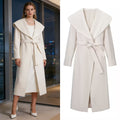 Women Elegant Coat with Oversized Shawl Collar and Tied Belt Fashion Glam
