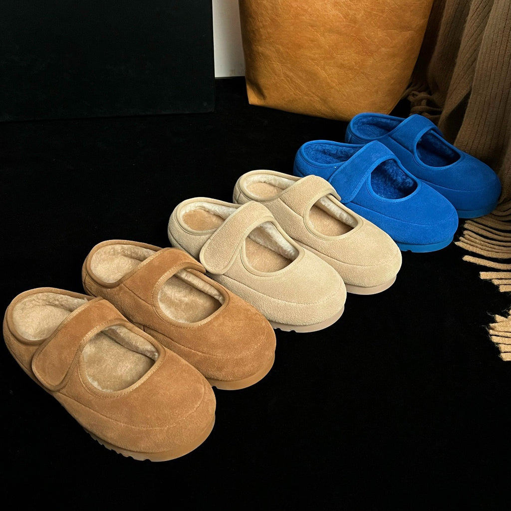 Women's Cozy Velour Mary Jane Slippers with Teddy Lining and Velcro Fashion Glam