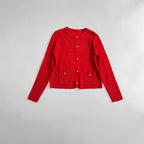 Women Fine Knit Cardigan with Decorative Buttons, Round Neckline and Patch Pockets Fashion Glam