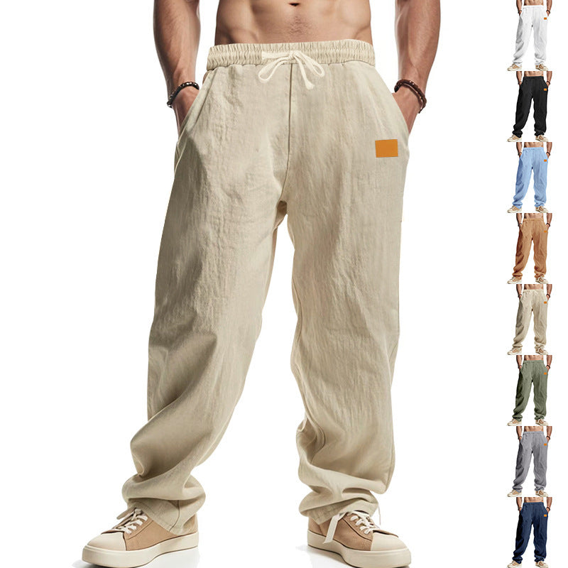 Men's Casual Linen Pants with Elastic Waist and Practical Pockets Fashion Glam