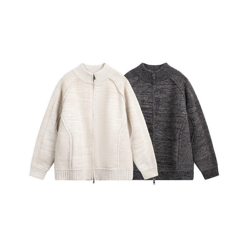 Unisex Knit Zip Jacket with Stand-up Collar, Raglan Sleeves and Ribbed Cuffs Fashion Glam