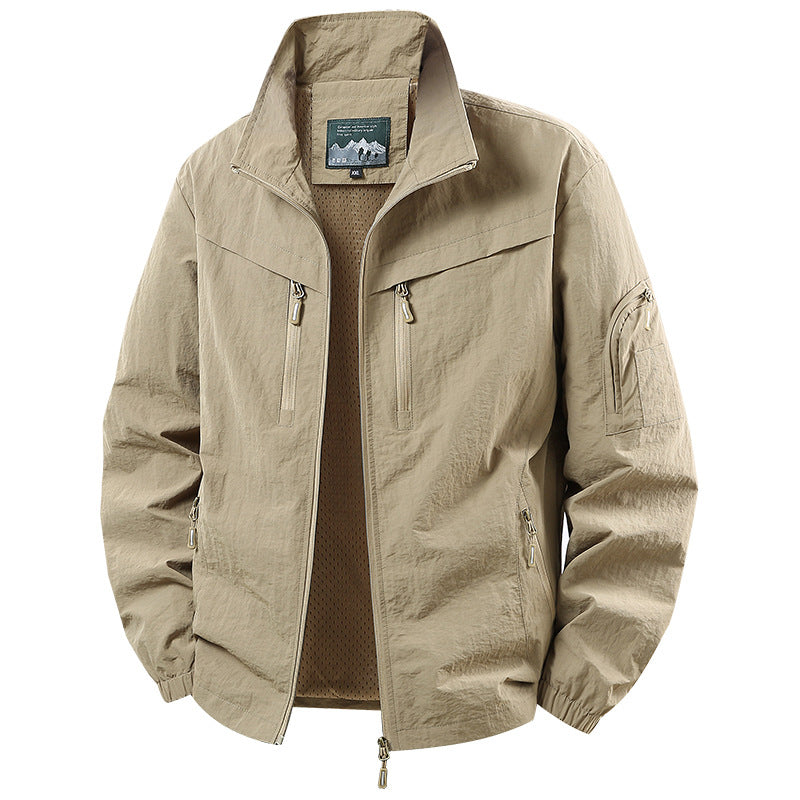 Men's Lightweight Functional Jacket with Mesh Lining and Multiple Zipper Pockets Fashion Glam
