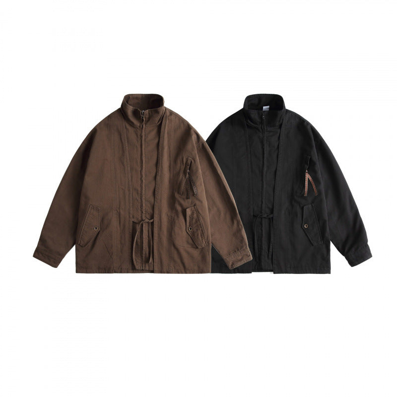 Unisex Boxy Utility Jacket with High Stand Collar, Full Zip and Drawstring Fashion Glam