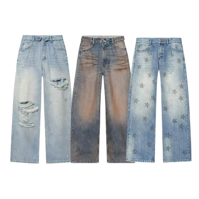 Women’s high-waisted jeans with wide leg and used wash Fashion Glam