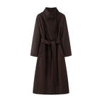 Women oversized wool blend coat with stand-up collar and tie belt Fashion Glam