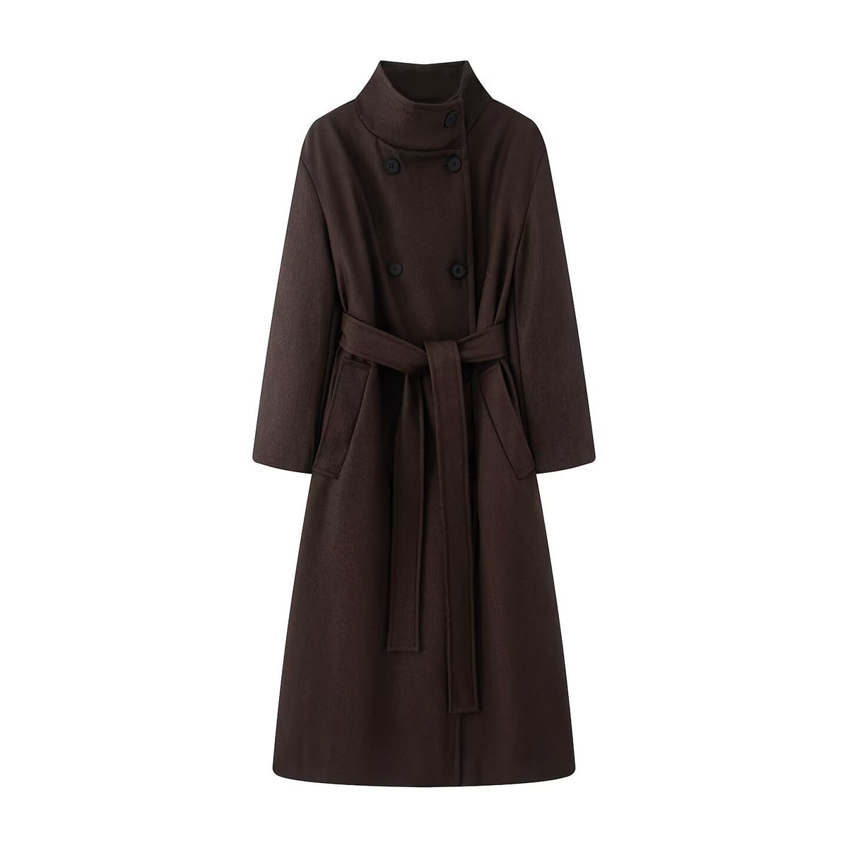 Women oversized wool blend coat with stand-up collar and tie belt Fashion Glam