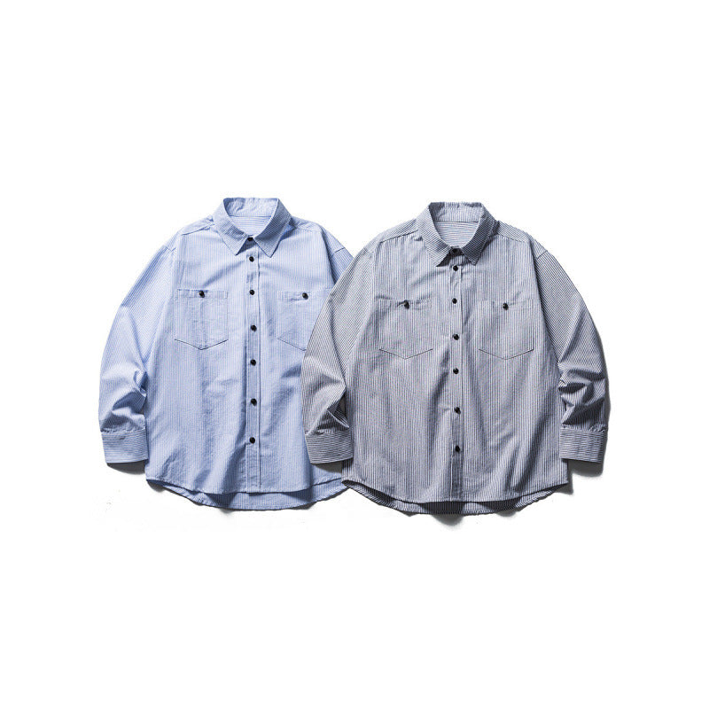 Men's Oversized Shirt in Worker Style with Pinstripes and Chest Pockets Fashion Glam