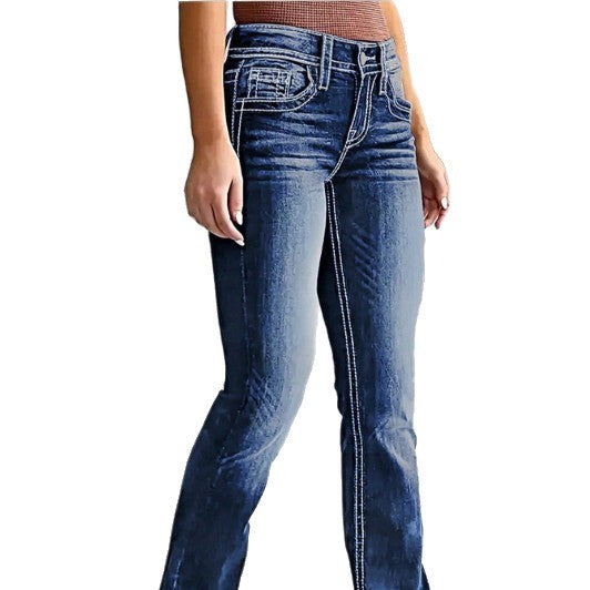 Women's Bootcut Jeans with contrasting decorative seams and sculpting stretchy waistband Fashion Glam